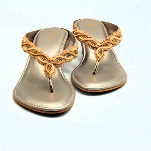 Rose Gold Wedge Heel Sandals: Embroidered Beaded Espadrilles