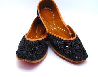Ethnic Indian genuine leather Bridal shoes with embroidery Juti Khussa sandals flats slip on