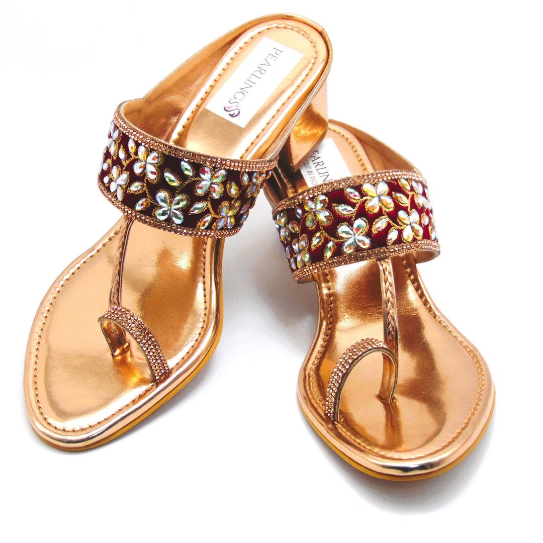 Red Embroidery Ethnic Indian Toe Ring Sandals Etsy