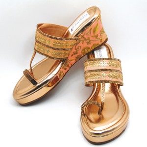 Rosegold Indian synthetic leather shoes with embroidery sandals, Wedges, Mules Platform high heels