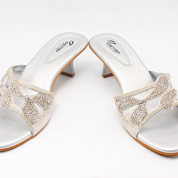 Fancy Party wear Silver 2 Inch Slip-On Block Heels for Classic Outfit