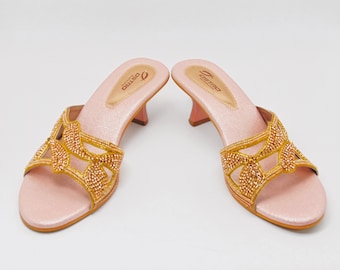 Fancy Party wear Rose Gold 2 Inch Slip-On Block Heels for Classic Outfit