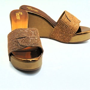 Rhinestone Bridal Wedge Shoes: Dark Gold Wedding Heels