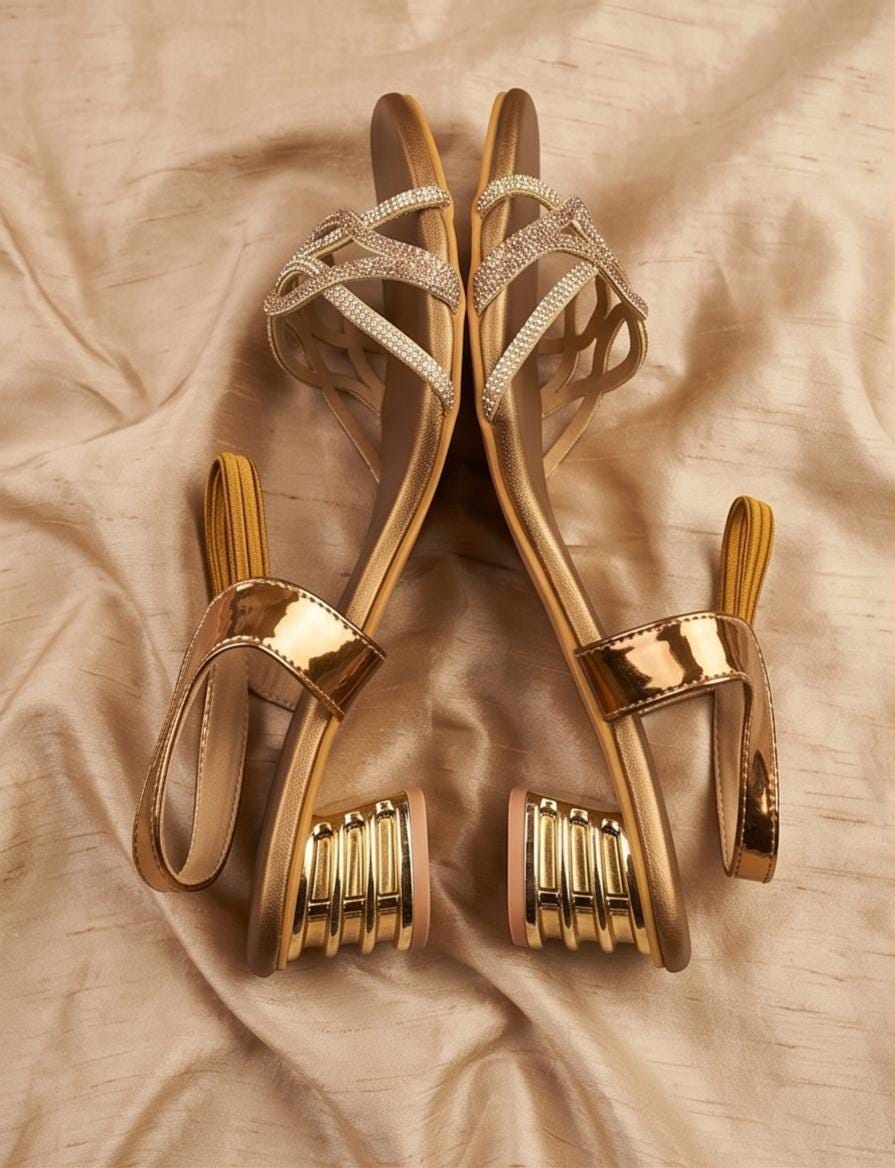 gold dress sandals block heel Glamorous Metallic Bronze Rhinestone Slingback ELEGANT-EVENINGWEAR