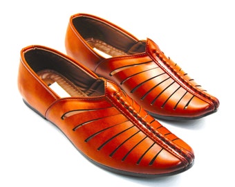 Ethnic Indian men shoes in high quality synthetic leather sandals flats slip on Mojari