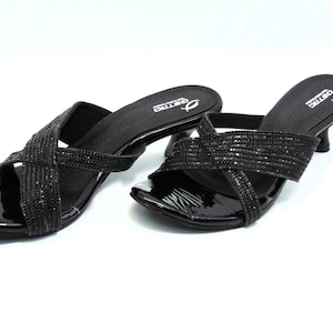 Black Rhinestone Heels: Party Slip-Ons, Classic Outfit (US Size 6-10)