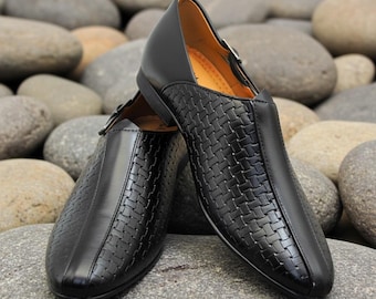 Mens Black Mojari Shoes: Ethnic Indian Jutti Khussa, Synthetic Leather