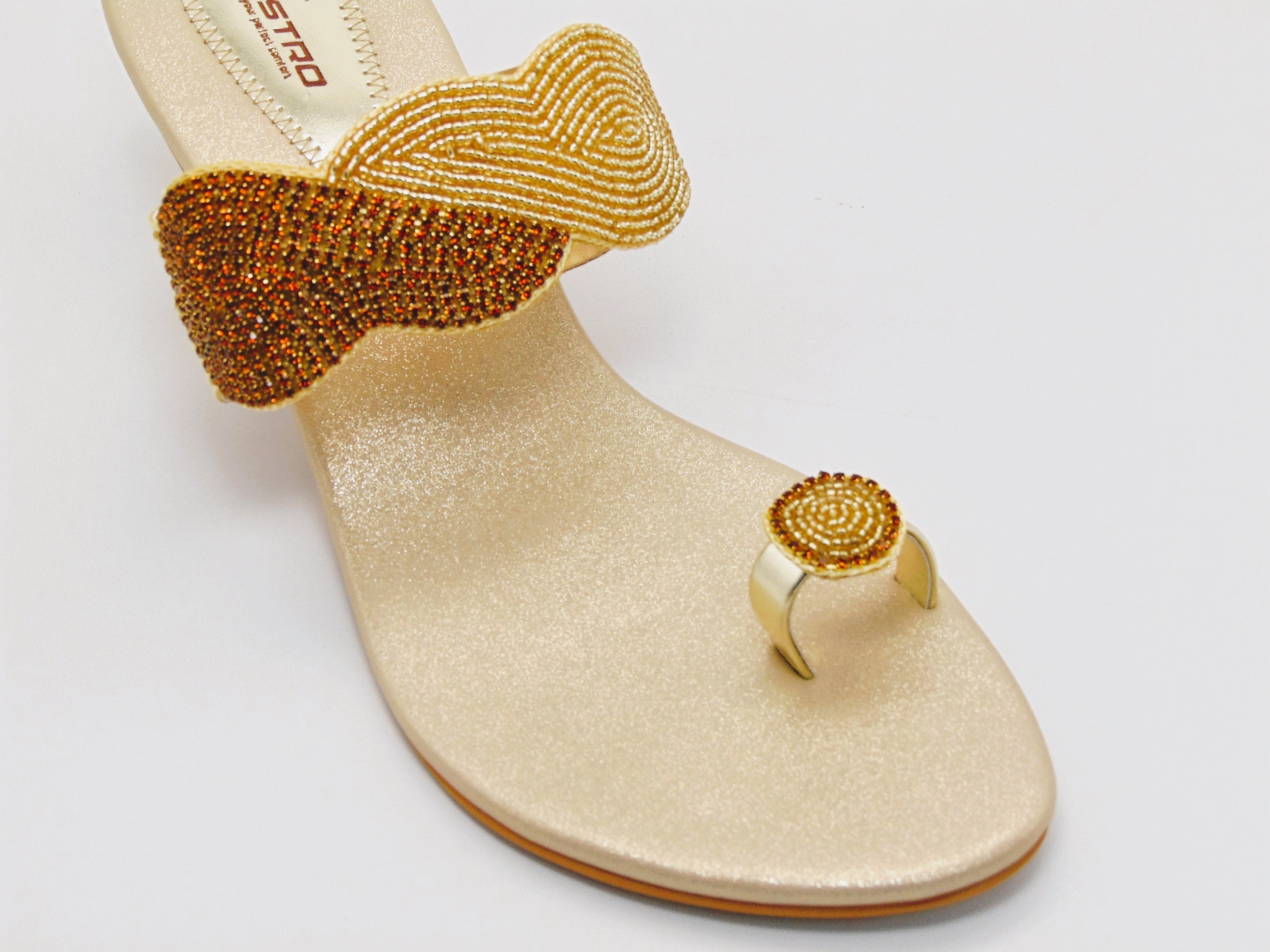 Ethnic Indian Gold 2 Inch Heel Block Slip-on Sandal - Etsy