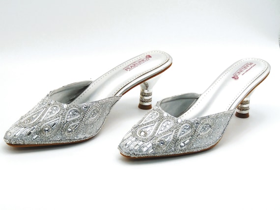 Buy Silver Wedding Shoes With Pearl and Crystal Silver Bridal Shoes OVER  100 COLORS Silver Kitten Heels Silver Bridal Heels Silver Wedding Heels  Online in India - Etsy