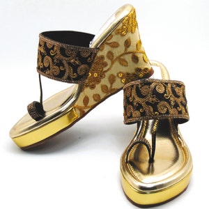 Black Indian Synthetic leather shoes; Wedges, Mules, Platform high heels