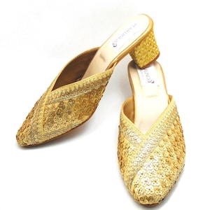 Ethnic Indian Gold Bridal Shoe 3-inch slip on