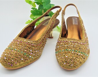 Buy Low Heel Bridal Shoes in Embroidery With Crystals Beads and