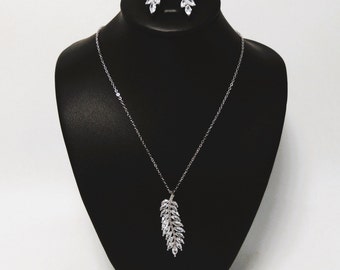 Cubic Zirconia Leaf Necklace Set - Etsy