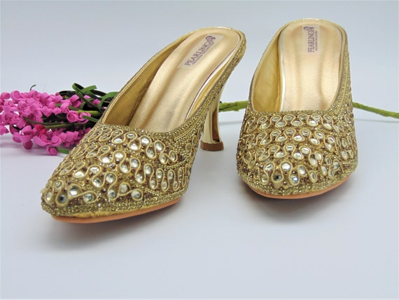 Wedding Shoes With Heels Bridal Shoes in Gold Embroidered With - Etsy