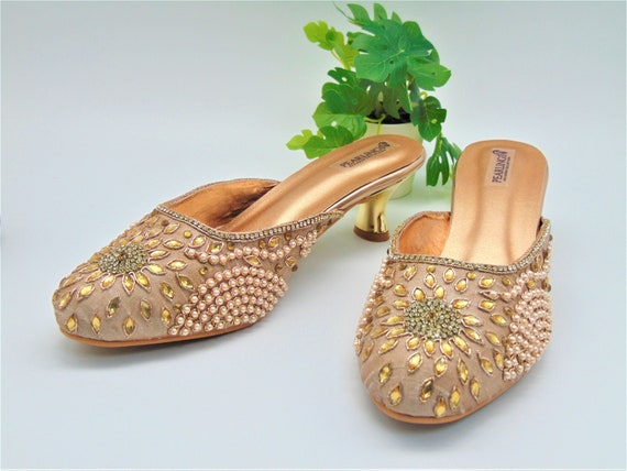 Buy Swarovski Pearl Ivory Cream Encrusted Wedding Bridal Low Heel Pointed  Court Shoe Heels Online in India - Etsy