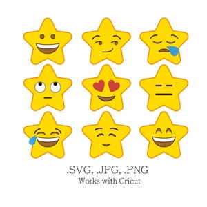 Stars Emoji SVG Collection - Stars Cartoon Vector Clipart - Works for Cricut  - Emoji Svg Files Bundle - Stars Feeling Emoji - Emoji Vector