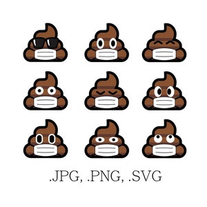 Emoji SVG-Sammlung - Emoji Clipart - Emoji-Bundle - Emoji SVG-Dateien - Maske Emoji - Poop - Poop PNG - Maskendesign - Quarantäne - Gesichtsmaske