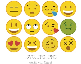 Cricut Emoji Svg Files -  Emoji SVG Collection - Emoji Clipart - Emoji Bundle - Feeling Emoji design - Smiley - Mac Emoji - Emoji Vector