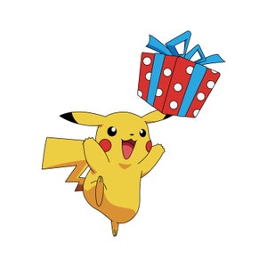 Pikachuw/gift present Svg, Png Jpg files. cartoon anime Poke mon Birthday party vector clipart for T-shirt, stickers. works w/Cricut