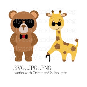 Cool Shades Teddy ours et girafe avec lunettes de soleil SVG JPG PNG clip art - Cute Animal cartoon design - travaille avec Cricut et Silhouette