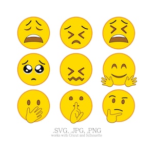 Cricut Emoji SVG Dateien - Emoji SVG Collection - Emoji Clipart, Emoji Bundle - Fishy, Quiet, Welcome, Confounded Emoji, Emoji Vector File