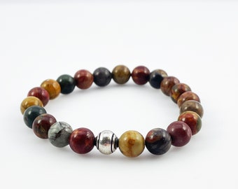 Gemstone jasper bracelet, Picasso jasper bracelet, Earthtone beaded jewelry, beaded bracelet, stacking bracelet, stretch bracelet
