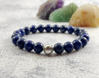Lapis crystal bracelet, Calming meditation bracelet, unique gemstone jewelry, healing crystal bracelet, empath protection anxiety bracelet