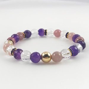 Amethyst Crystal Rose Quartz bracelet, stacking bracelet, Gemstone bracelet, Beaded Bracelet