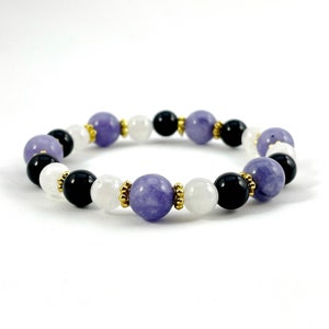 Tanzanite Moonstone Onyx bracelet, December birthstone bracelet, Gemstone beaded bracelet, Crystal beaded bracelet, Tanzanite jewelry