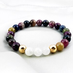 Beaded Gemstone Bracelet, Moonstone Bracelet, Indian Agate Bracelet, Stacking bracelet, Stretch bracelet
