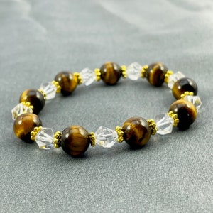Crystal Gemstone Tiger Eye bracelet, Beaded bracelet, Stacking bracelet, Yellow Tiger Eye beaded bracelet