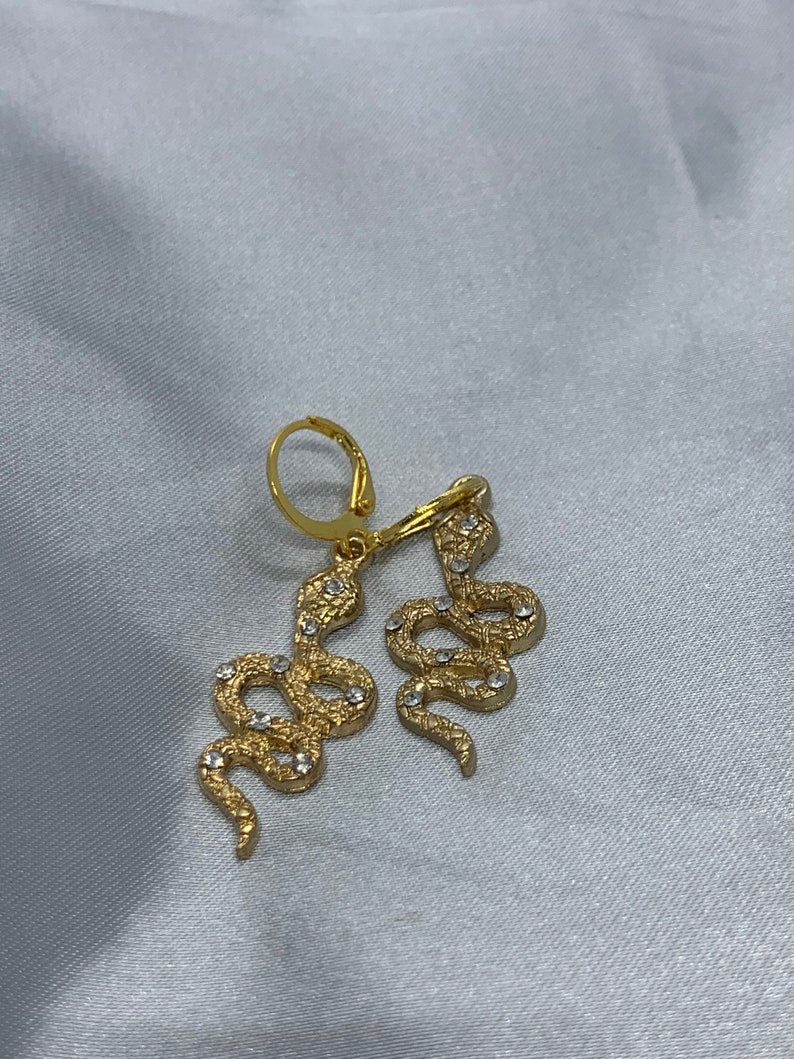 Gold Snake Themed Earring Hoops Huggies Gold and Crystal Snake Earrings Gold Snake Huggies