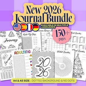 2026 JOURNAL BUNDLE - Printable Journal Pages / Digital Planner Pages / Multilingual (De/Fr/Es) / A4 A5 Sizes / 150 BuJo Journal Pages Pack