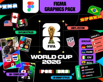WORLD CUP 2026 Figma Mega Pack Graphic Set Soccer Tournament Bracket Match Schedule Flags Commercial License. Vector Design Elements