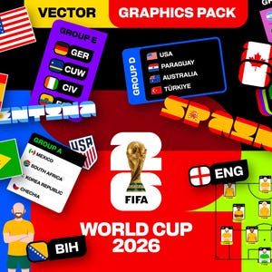Pode incluir: Um design gráfico com bandeiras, escalações de equipes e texto relacionado à Copa do Mundo FIFA 2026. Inclui bandeiras dos EUA, Espanha e outras nações, juntamente com o troféu da Copa do Mundo.