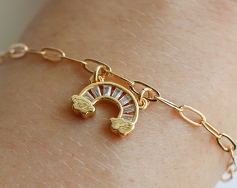 Gold Filled Paperclip Chain Rainbow Bracelet - 7 Inch