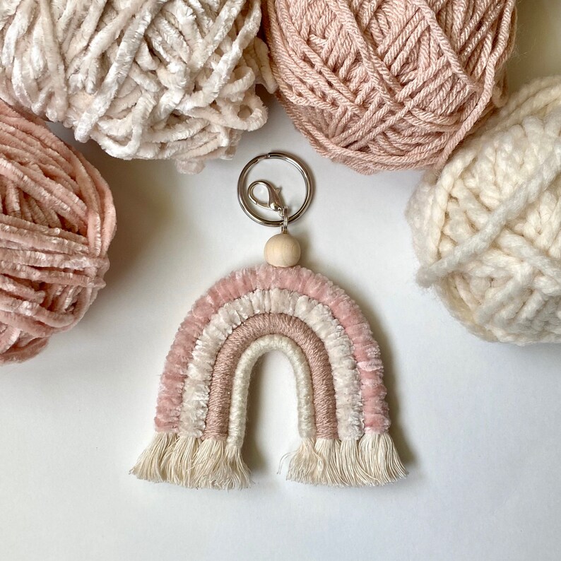 Handmade Keychain Macrame Rainbow Rainbow car charm Macrame Keyring Rainbow Keychain or Bag Charm Car mirror hanging accessory