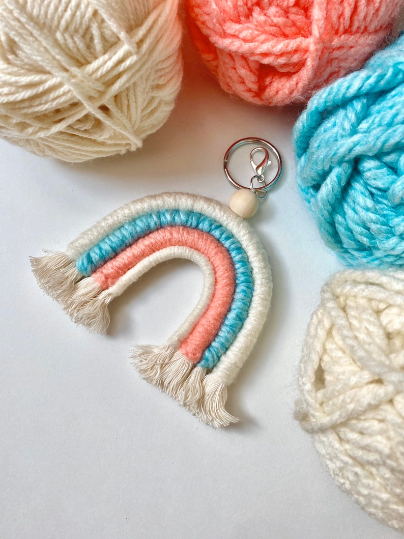 Handmade Keychain Macrame Rainbow Rainbow car charm Macrame Keyring Rainbow Keychain or Bag Charm Car mirror hanging accessory