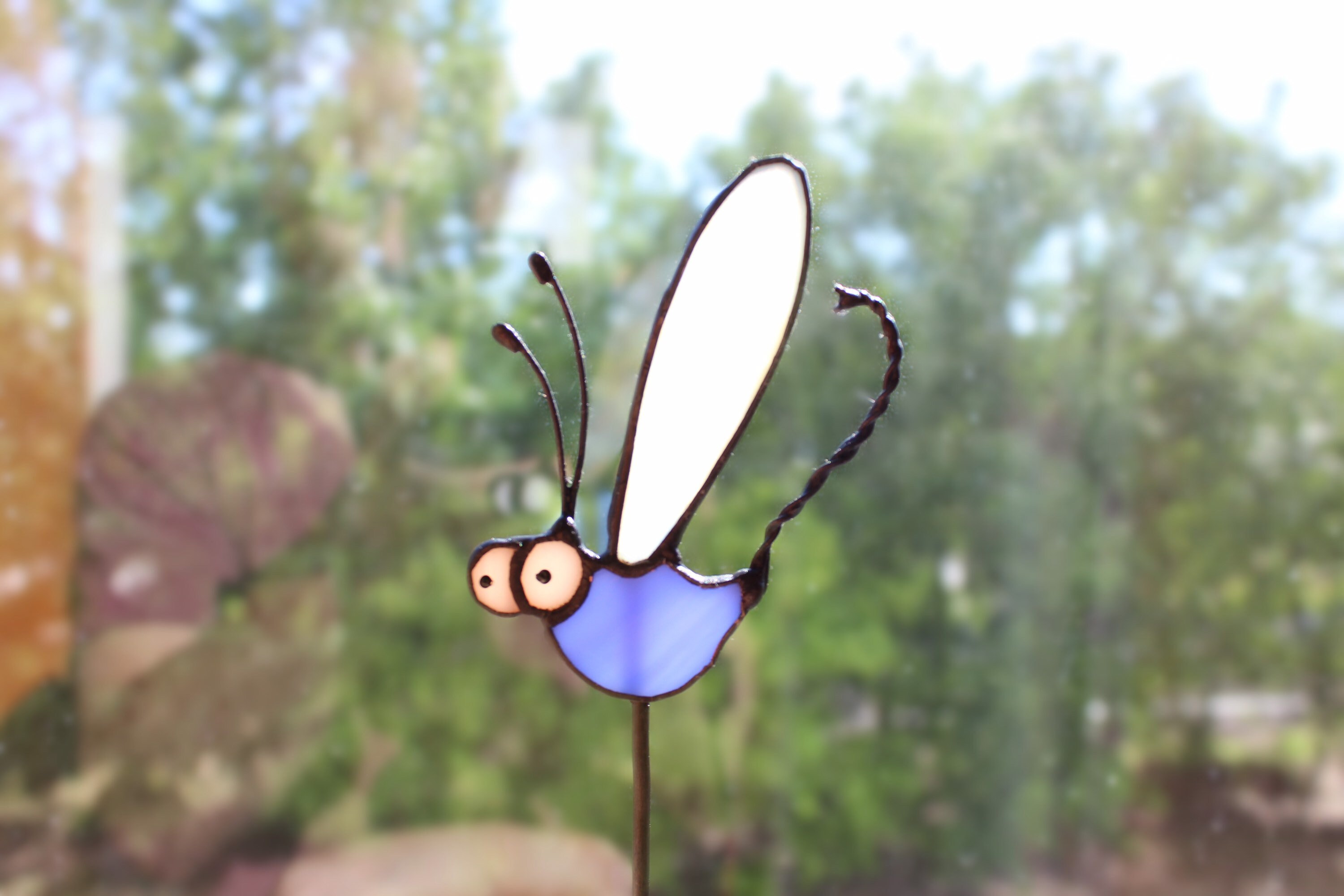 Stained Glass Dragonfly Plant Stake Suncatcher Garden Art Etsy