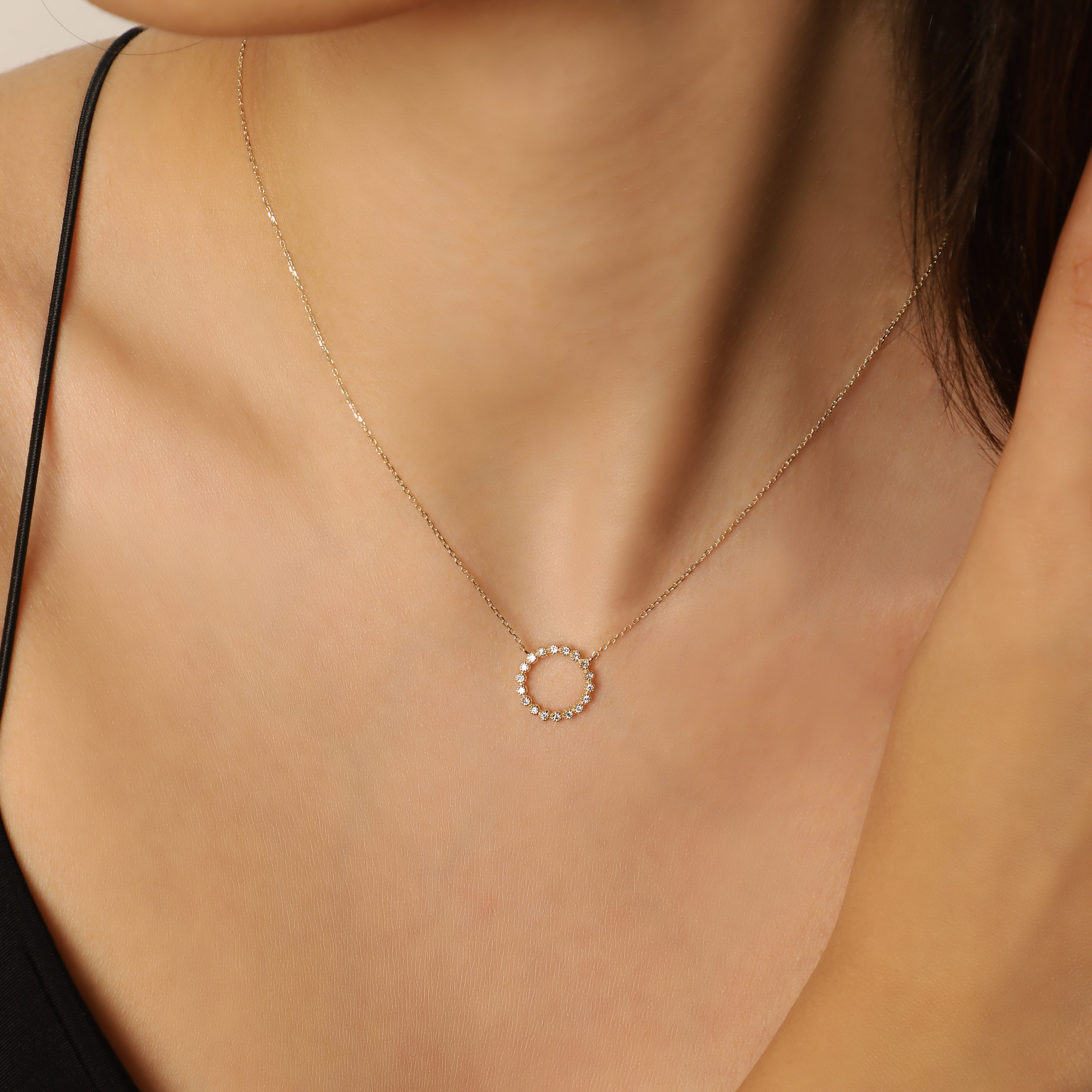 Diamond Circle Pendant in 14k Gold Dainty Circle Necklace as Etsy