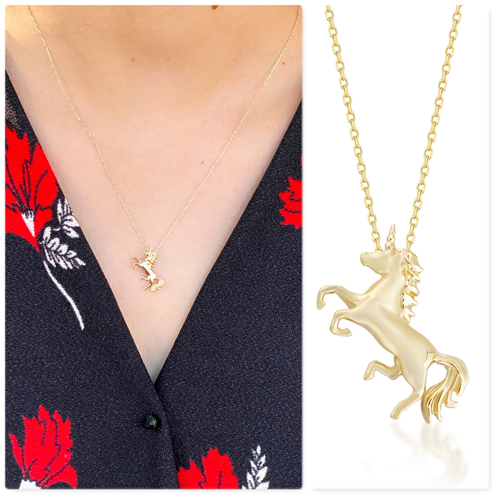 14k Gold Unicorn Necklace Unicorn Pendant as Gift for Her Etsy UK