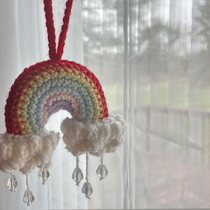 Crochet rainbow car mirror decor