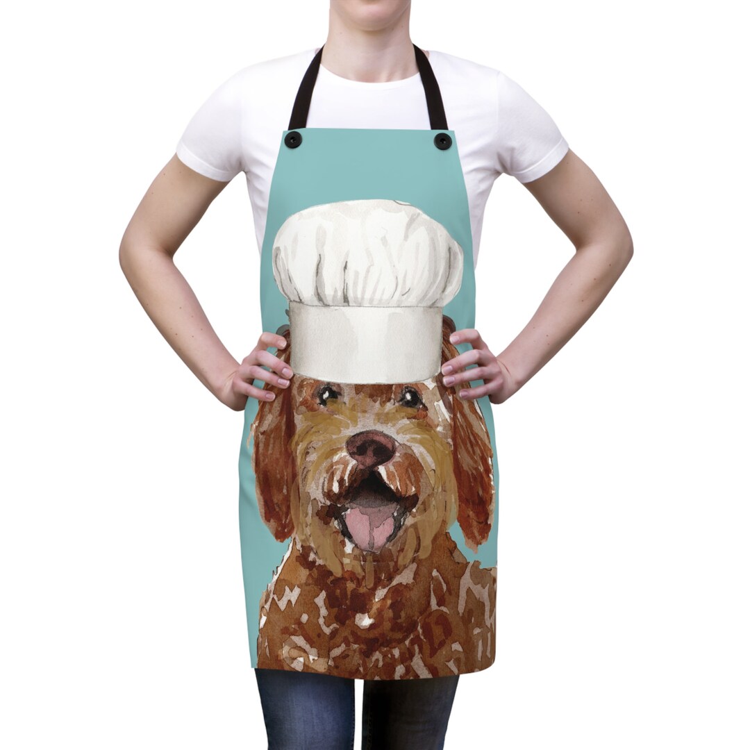 Labradoodle Dog Apron, Goldendoodle Apron, Dog Portrait With Chefs Hat