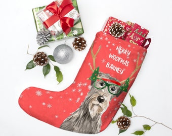 Irish Wolfhound Christmas Stocking, for dog, custom stocking for dog treats, wolfhound dog gifts, for dog mom, christmas decoration