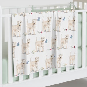 Wheaten Terrier Dog Baby Swaddle Blanket for newborn baby with matching beanie, for dog lovers, pet mom, terrier dog lover, muslin wrap