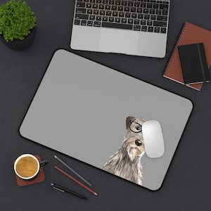 Irish Wolfhound Schreibtischmatte, Unterlage für Computer und Mousepad, Niedliche Vintage Malerei, Aquarell Hunde Illustration, Irischer Wolfshund, Geschenk für Hundeliebhaber