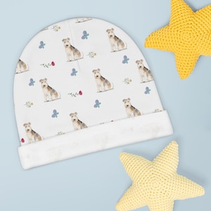 Lakeland Terrier Dog Baby Beanie for newborn baby, unique and adorable gift ideas for baby shower, matching swaddle, dog lovers