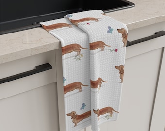 Dachshund Tea Towel: Watercolor Dog Print Kitchen Decor