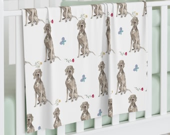 Couverture d&#39;emmaillotage de bébé de Weimaraner, couverture chaude pour le nouveau-né, idées de cadeau de baby shower, pour des amoureux de chien, maman de chien, portrait de chien sur le décor de bébé
