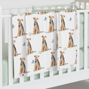 Welsh Terrier Dog Baby Swaddle Blanket for newborn baby, gift ideas for baby shower, with matching beanie, for dog lovers, vintage